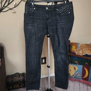 LA IDOL rhinestone embellished pockets jeans sz Jr 15  37x31